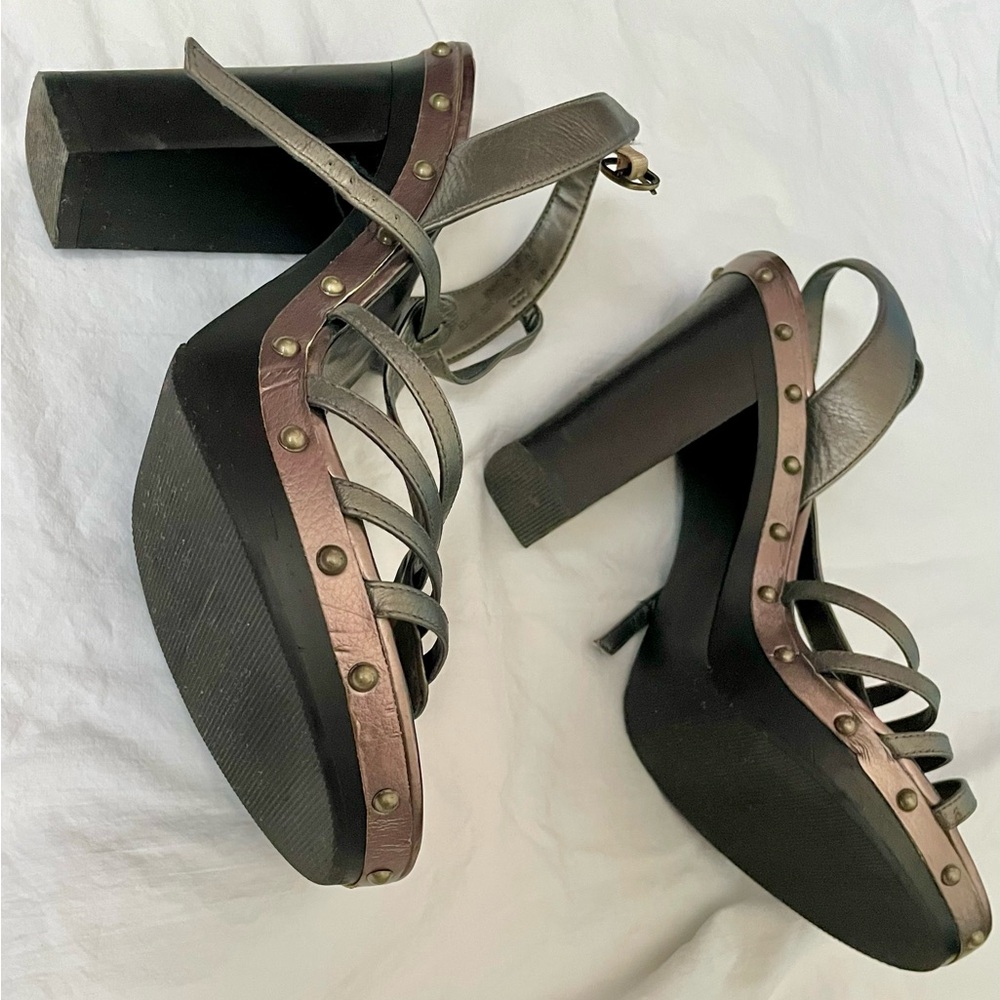 Platform Silver Leather Sandals with Stud Detail